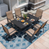 Nuu Garden 7 -Piece Black Patio Dining Set Iron Rectangle Table with 6 Brown Stationary and Motion Chairs