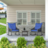 VEIKOUS Set of 2 Wicker Blue Wicker Frame Rocking Chair with Blue Rocking Chair Cushioned Seat