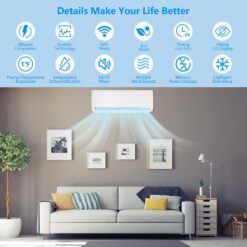 ROVSUN 9000 BTU 20 SEER 115V Pre-Charged Ductless Mini Split AC System/Inverter Split-System Wall Air Conditioner with Heat Pump Works with Alexa and WIFI