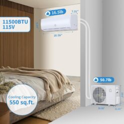Garvee 11500 BTU Mini Split Air Conditioner and Heat Pump 17 SEER2 115V AC Cools Up to 750 Sq.Ft with Installation Kits