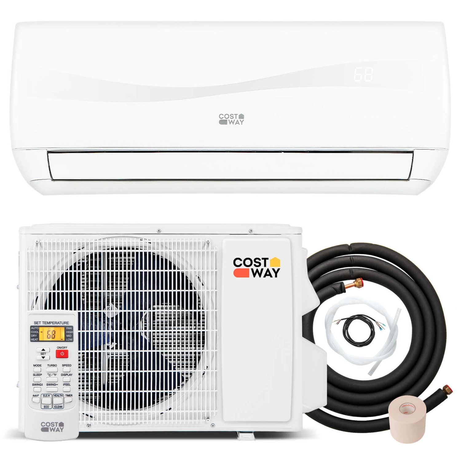 Costway 9000 BTU Mini Split Air Conditioner and Heater with 0.75 Ton Pre-Charged Heat Pump