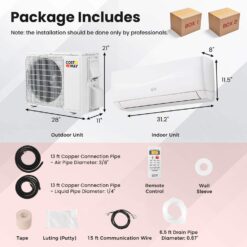 Costway 9000 BTU Mini Split Air Conditioner and Heater with 0.75 Ton Pre-Charged Heat Pump