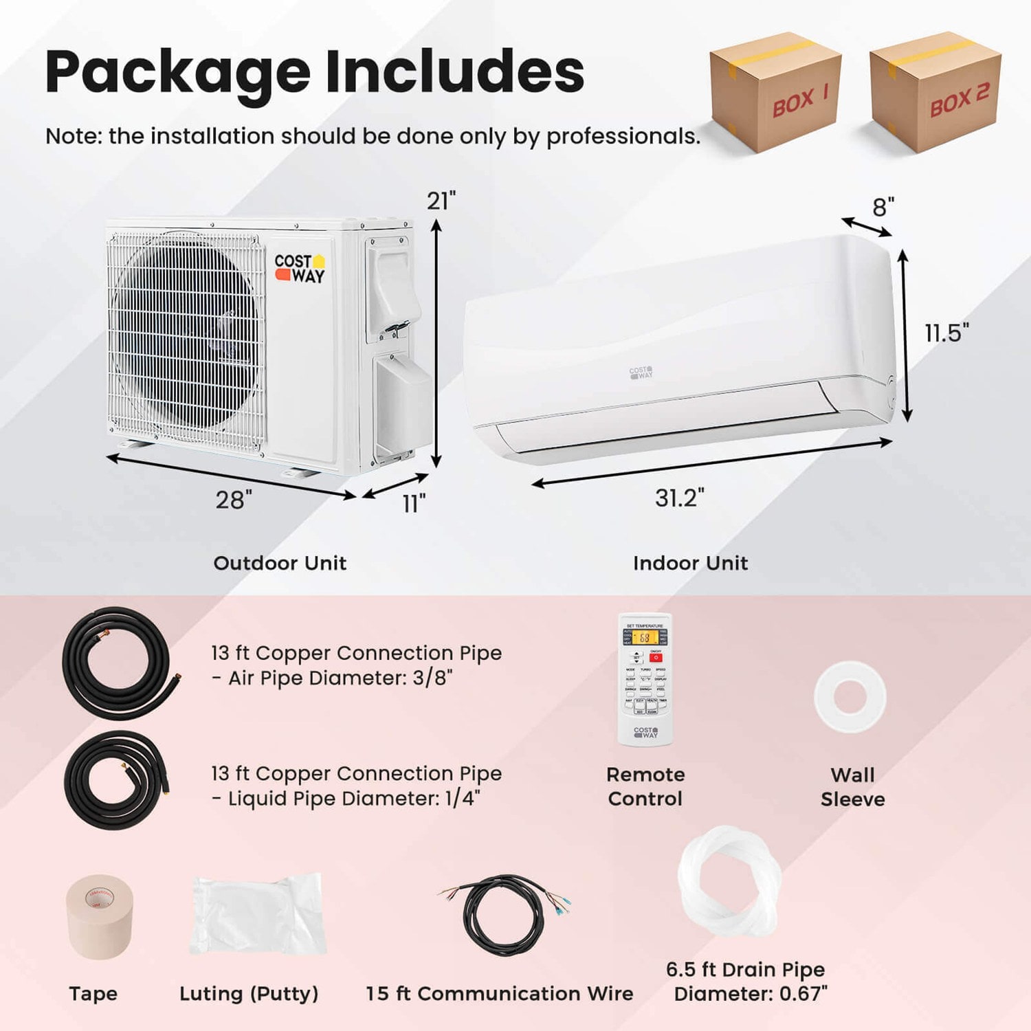 Costway 9000 BTU Mini Split Air Conditioner and Heater with 0.75 Ton Pre-Charged Heat Pump