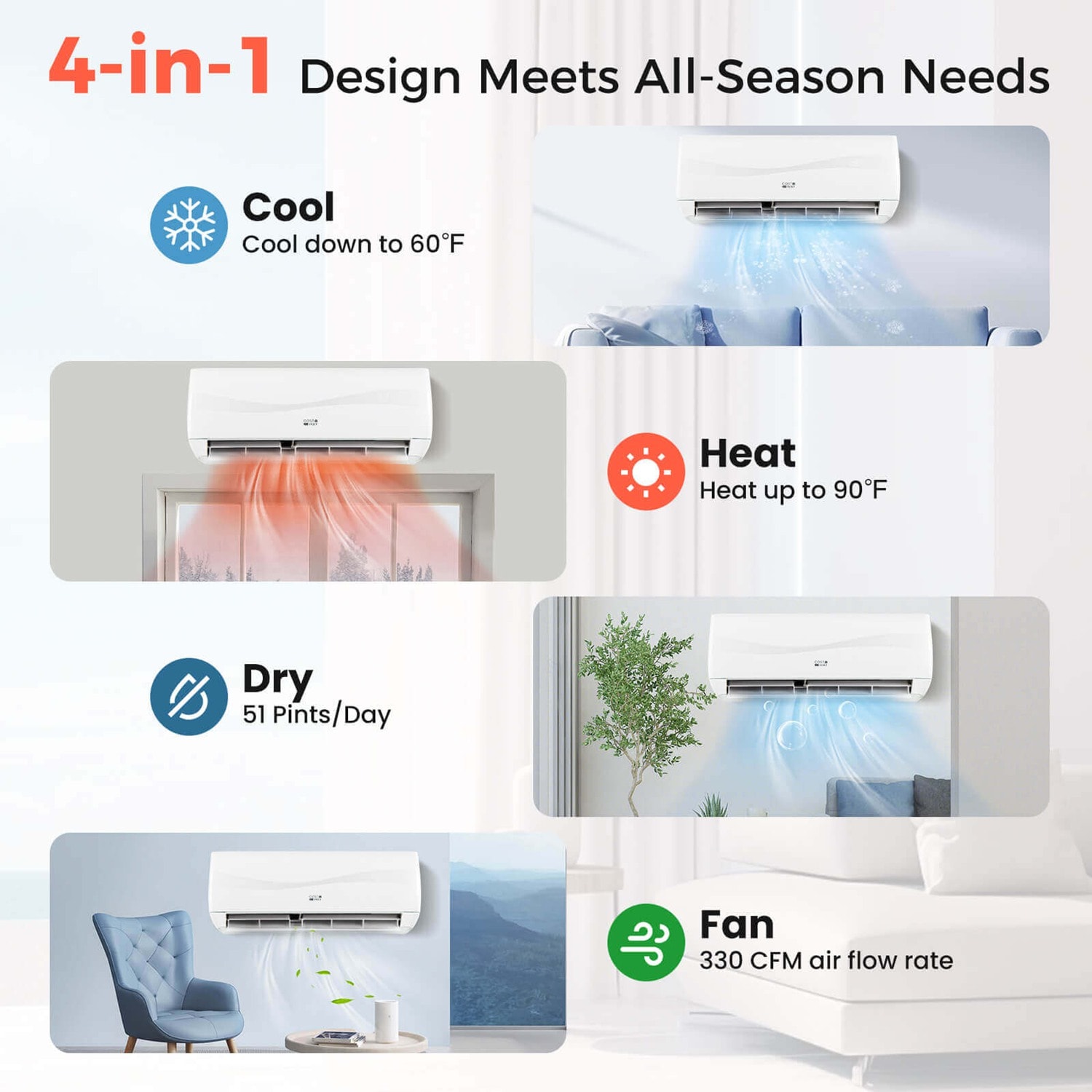Costway 9000 BTU Mini Split Air Conditioner and Heater with 0.75 Ton Pre-Charged Heat Pump