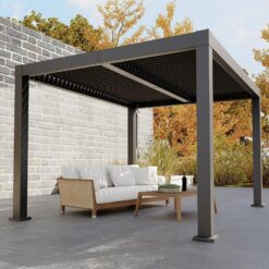 IdealHouse 10x12 FT Grey - Modern Louvered Pergola with Aluminum Frame Adjustable Louvers Integrated Drainage Weather Resistant Gazebo for Deck or Backyard