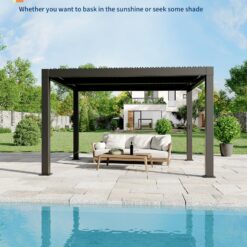 IdealHouse 10x12 FT Grey - Modern Louvered Pergola with Aluminum Frame Adjustable Louvers Integrated Drainage Weather Resistant Gazebo for Deck or Backyard