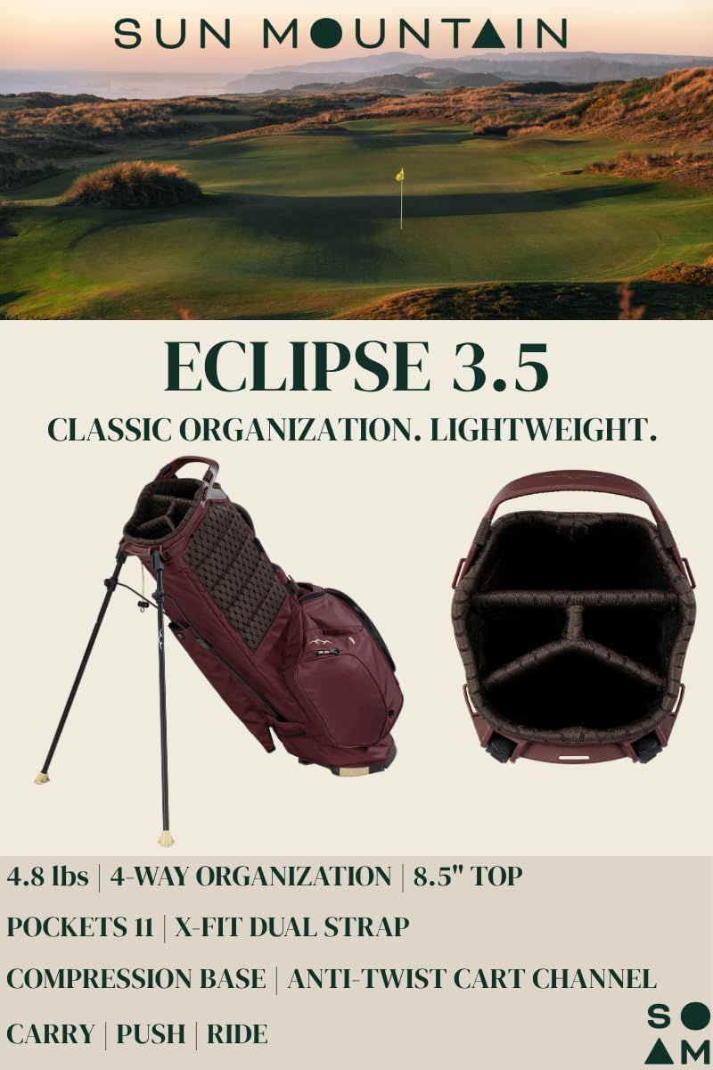 Sun Mountain Men's Eclipse 3.5 Lightweight Stand Golf Bag 4-Way Top -2025 Model, Green Jacket