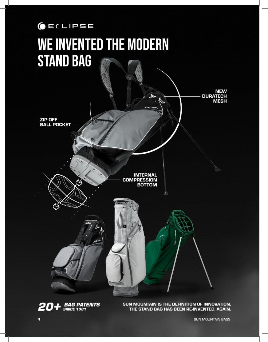 Sun Mountain Men's Eclipse 4.5 Lightweight VLO Hybrid Stand Golf Bag, 14-Way Top, 2026 Model, Gray White Black