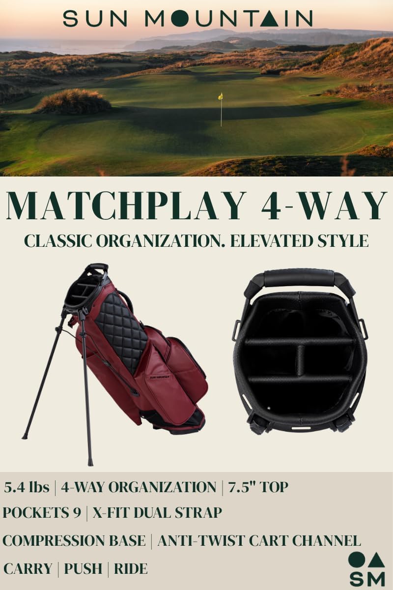 Sun Mountain Men's Matchplay Lightweight Stand Golf Bag, 4-Way Top, 2025 Model, Merlot