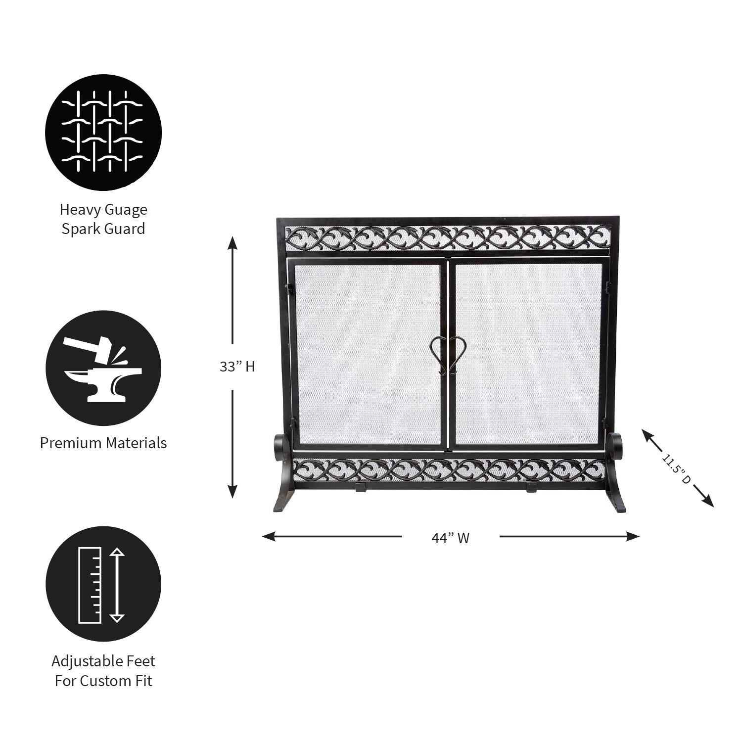 Evergreen Black 35-in to 43-in W x 27-1/2-in to 32-1/2-in H (Large) Cabinet-style Fireplace Doors with Clear Glass