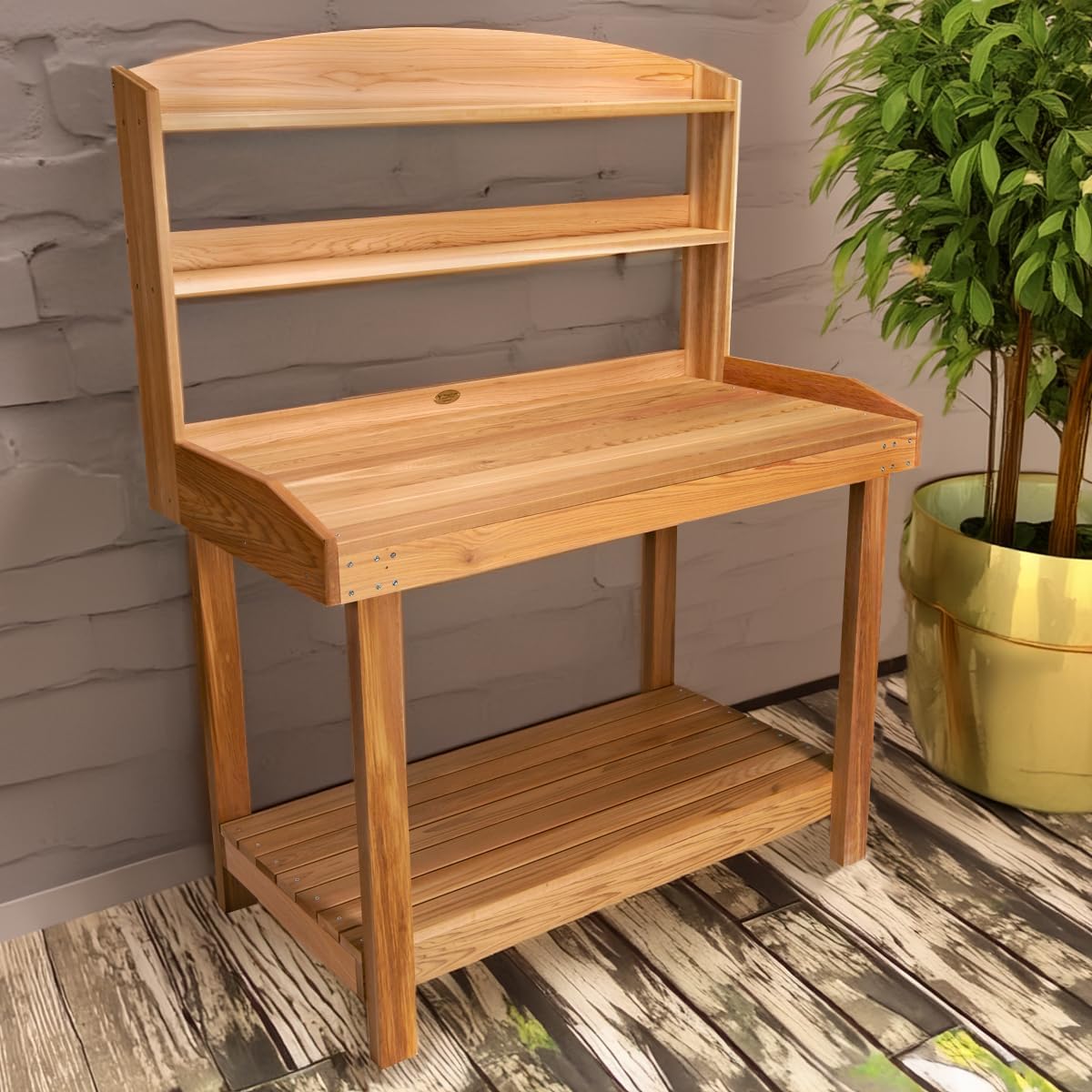 All Things Cedar 47-in x 61-in x 24-in Natural Cedar Potting Bench