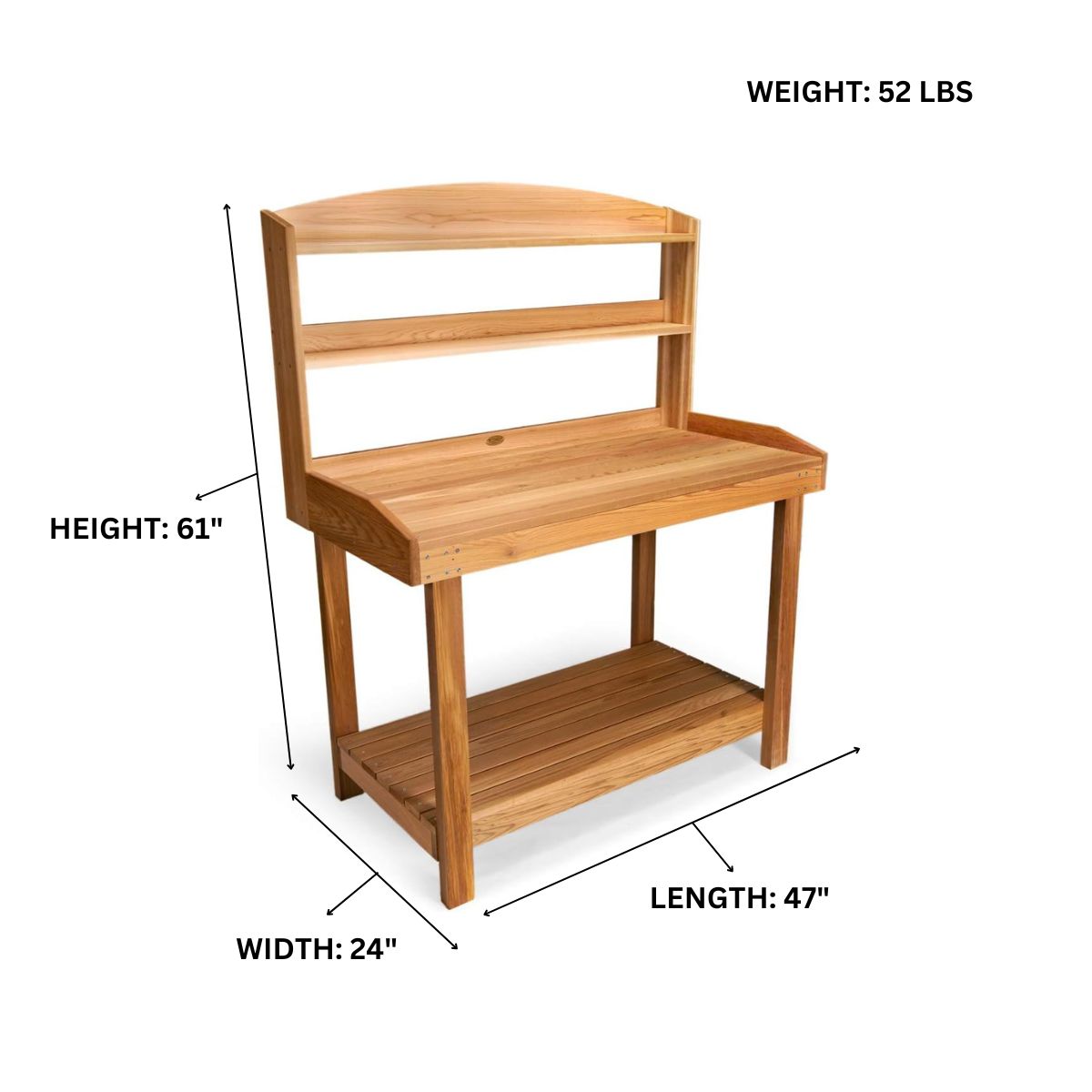 All Things Cedar 47-in x 61-in x 24-in Natural Cedar Potting Bench