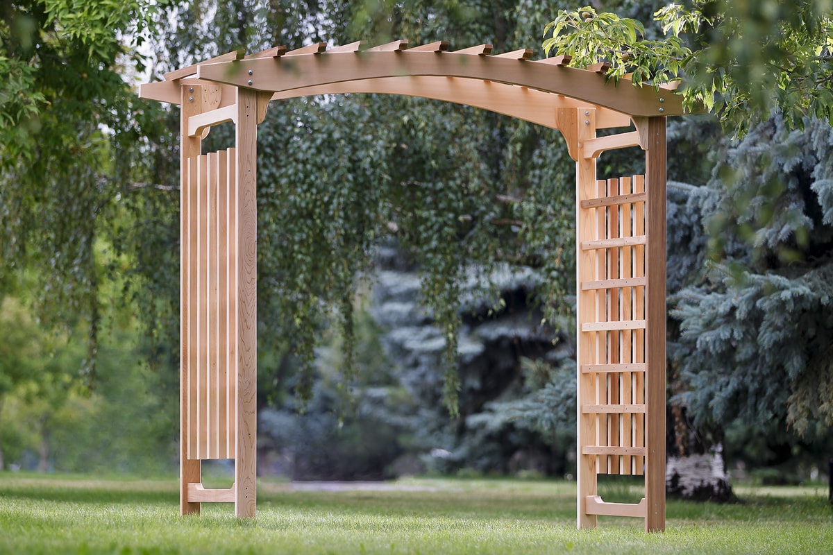 All Things Cedar 7.83-ft W x 7.25-ft H Arched Natural Wood Cedar Garden Arbor