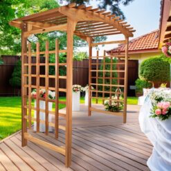 All Things Cedar 7.83-ft W x 7.25-ft H Arched Natural Wood Cedar Garden Arbor