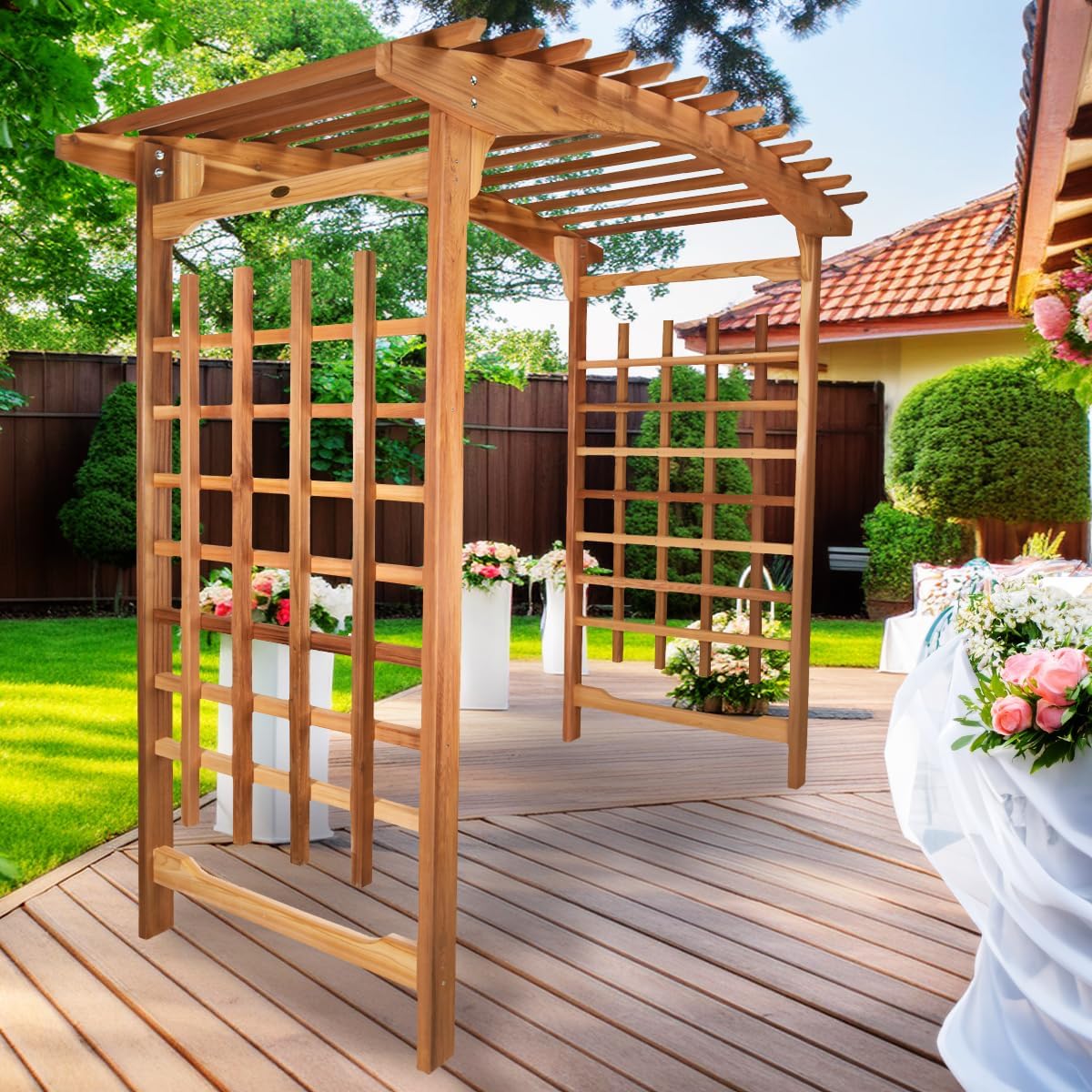 All Things Cedar 7.83-ft W x 7.25-ft H Arched Natural Wood Cedar Garden Arbor