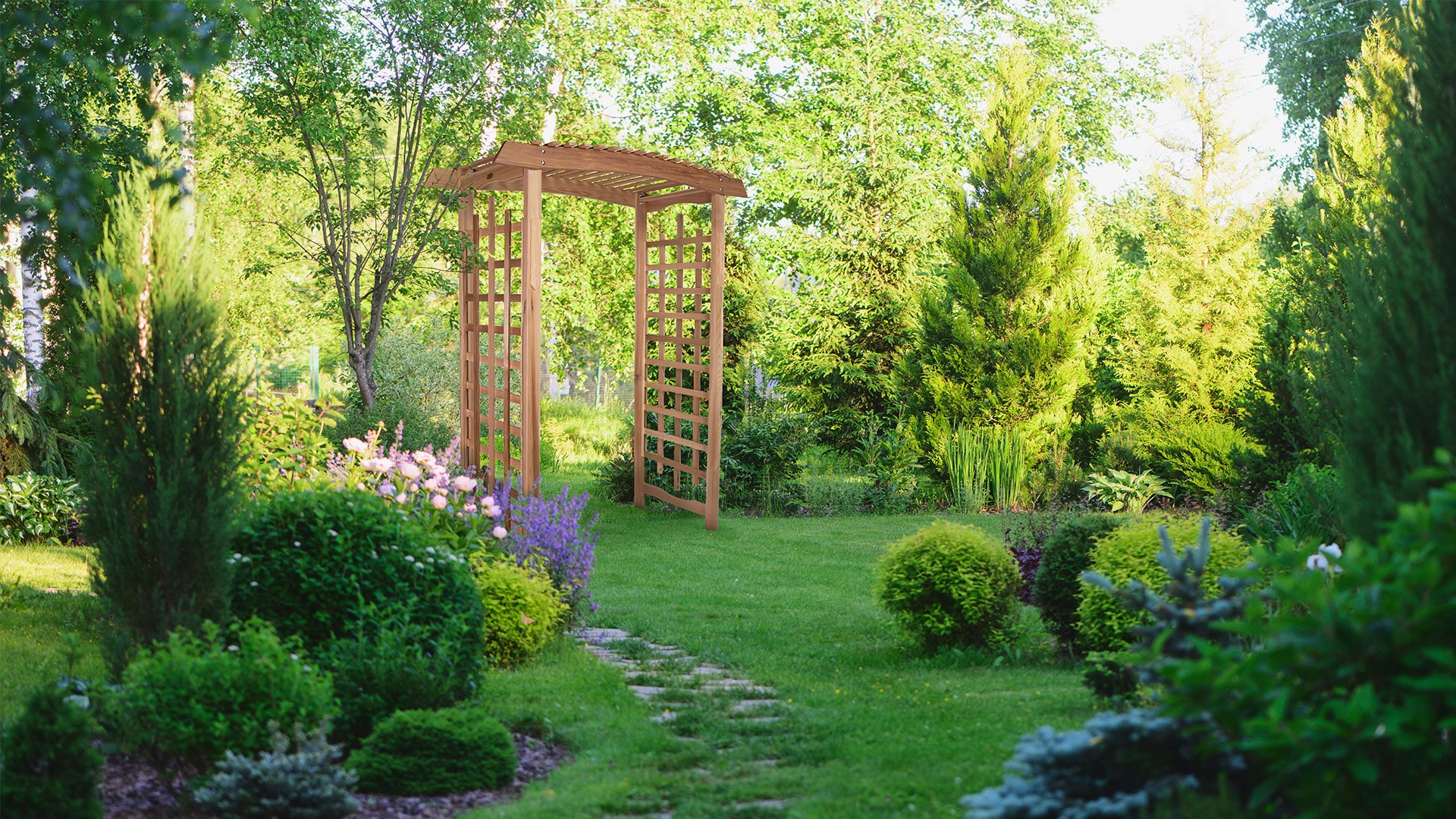 All Things Cedar 5.92-ft W x 7.25-ft H Arched Natural Wood Cedar Garden Arbor