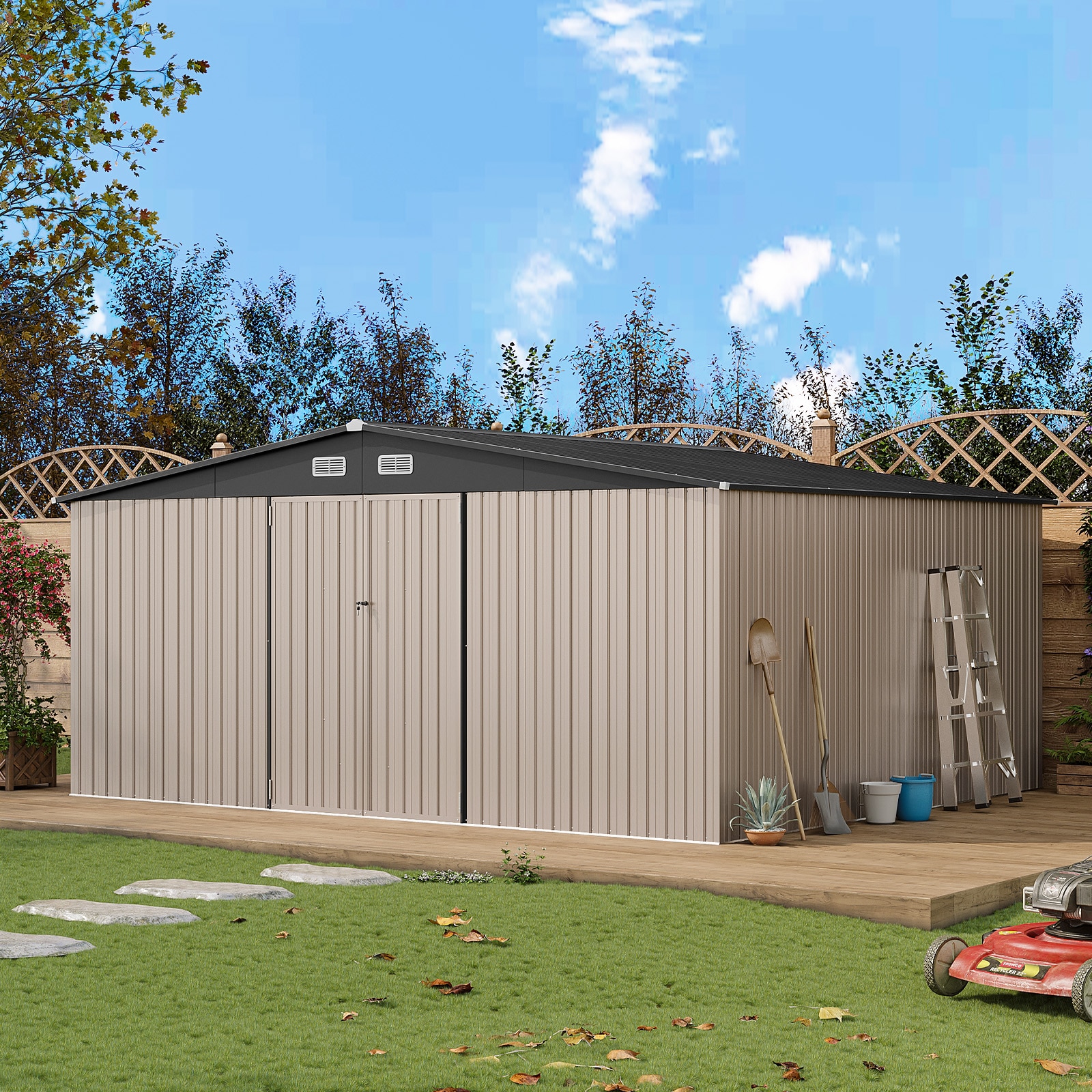 AOXUN 14-ft x 12-ft Economy Series Galvanized steel Metal Storage Shed
