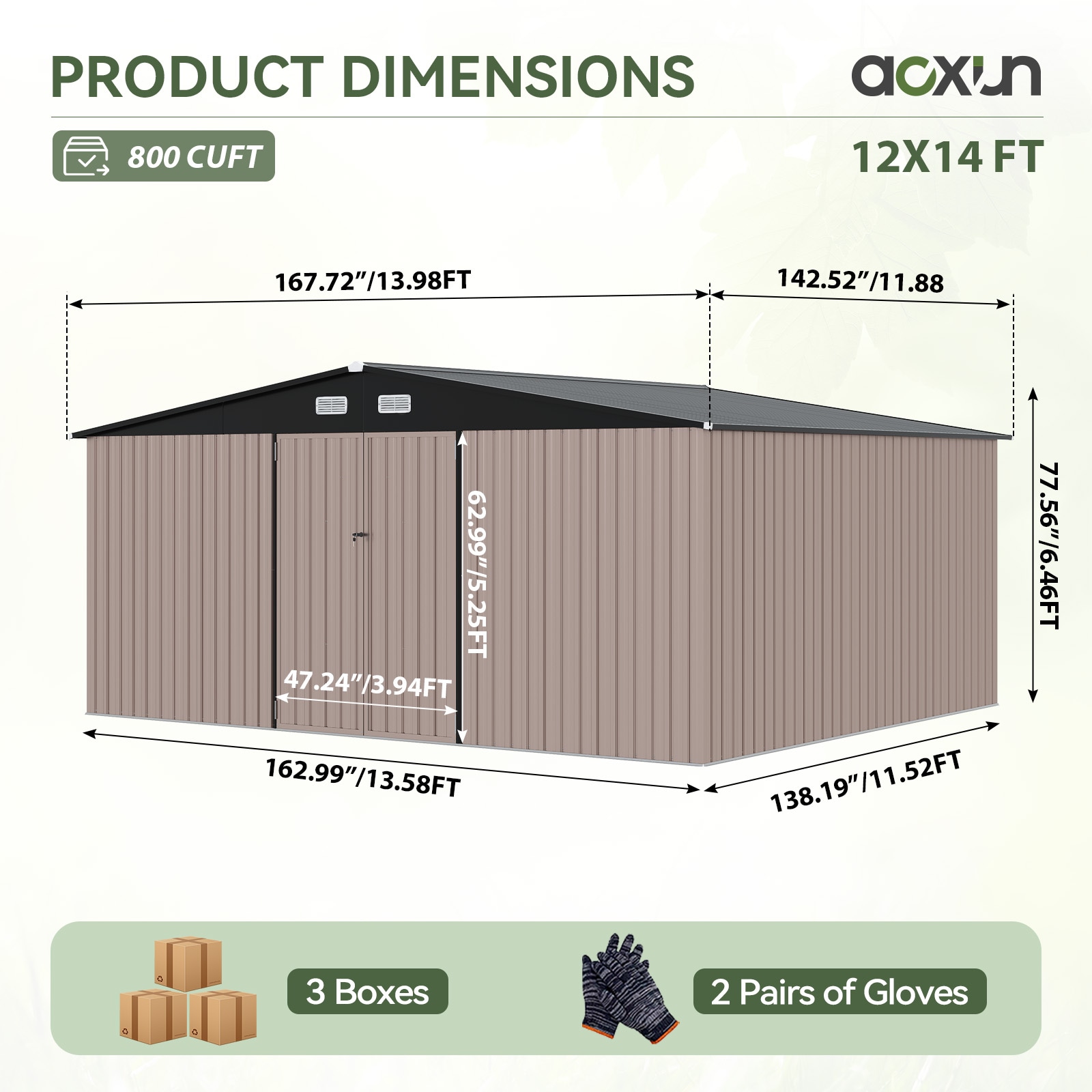 AOXUN 14-ft x 12-ft Economy Series Galvanized steel Metal Storage Shed