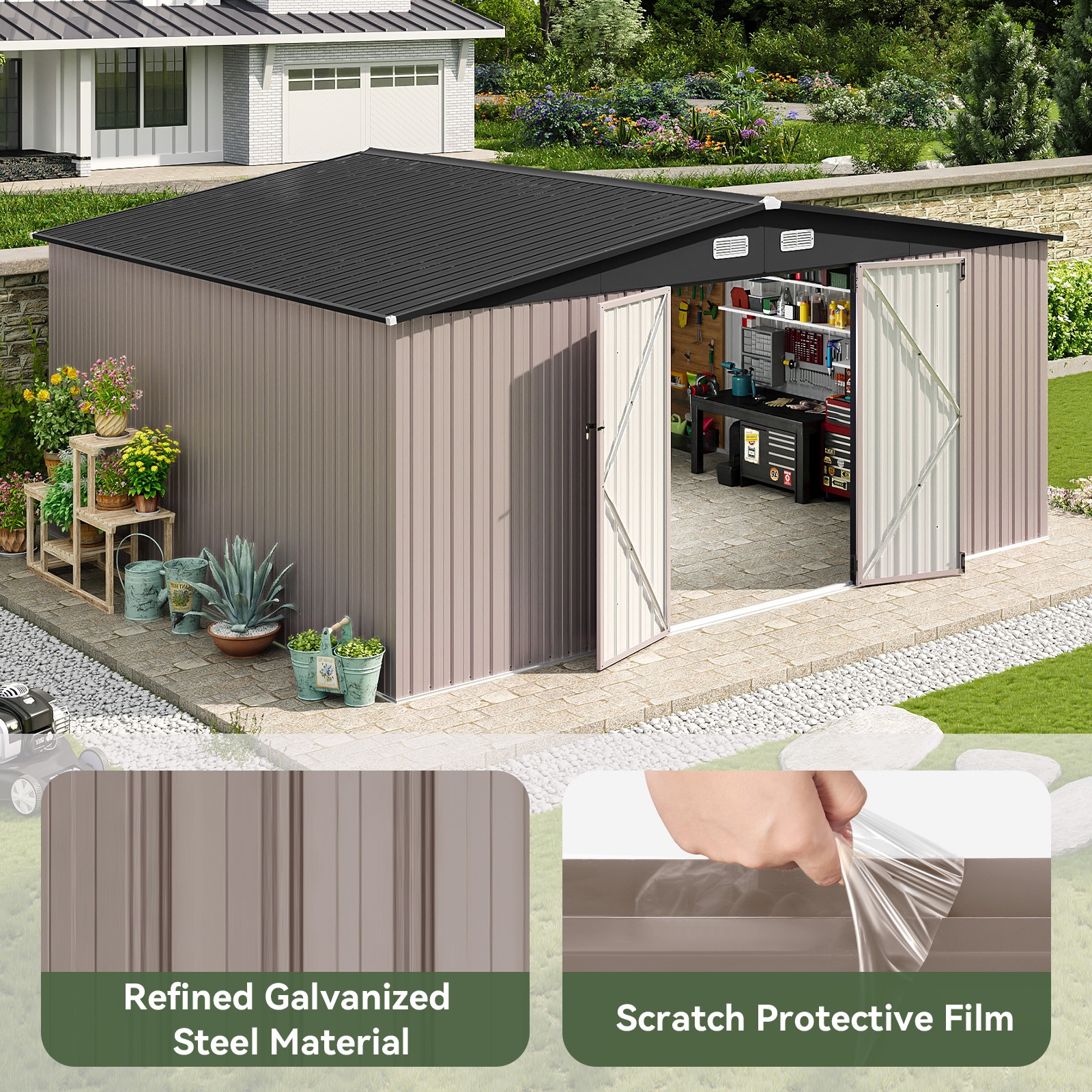 AOXUN 14-ft x 12-ft Economy Series Galvanized steel Metal Storage Shed