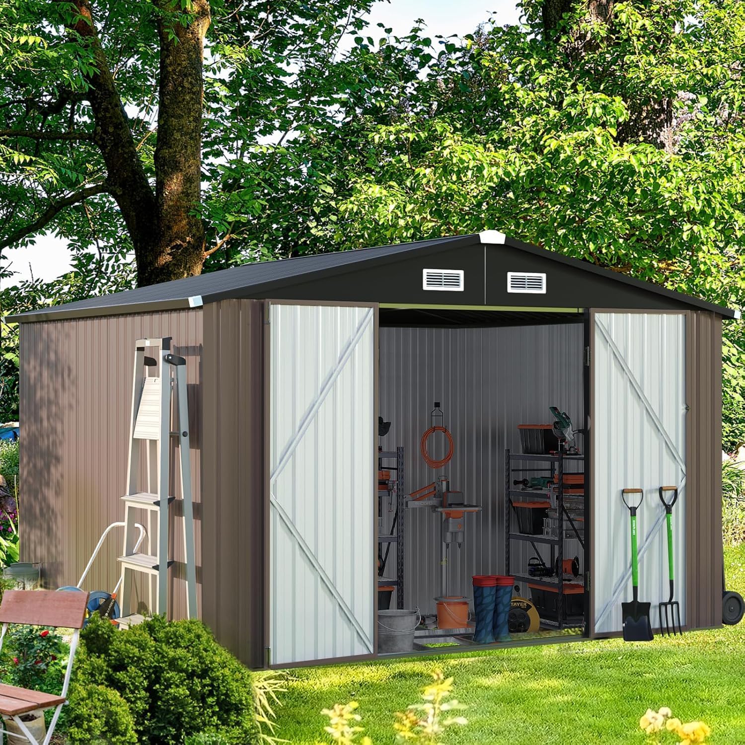 AOXUN 10-ft x 8-ft Economy Series Galvanized steel Metal Storage Shed