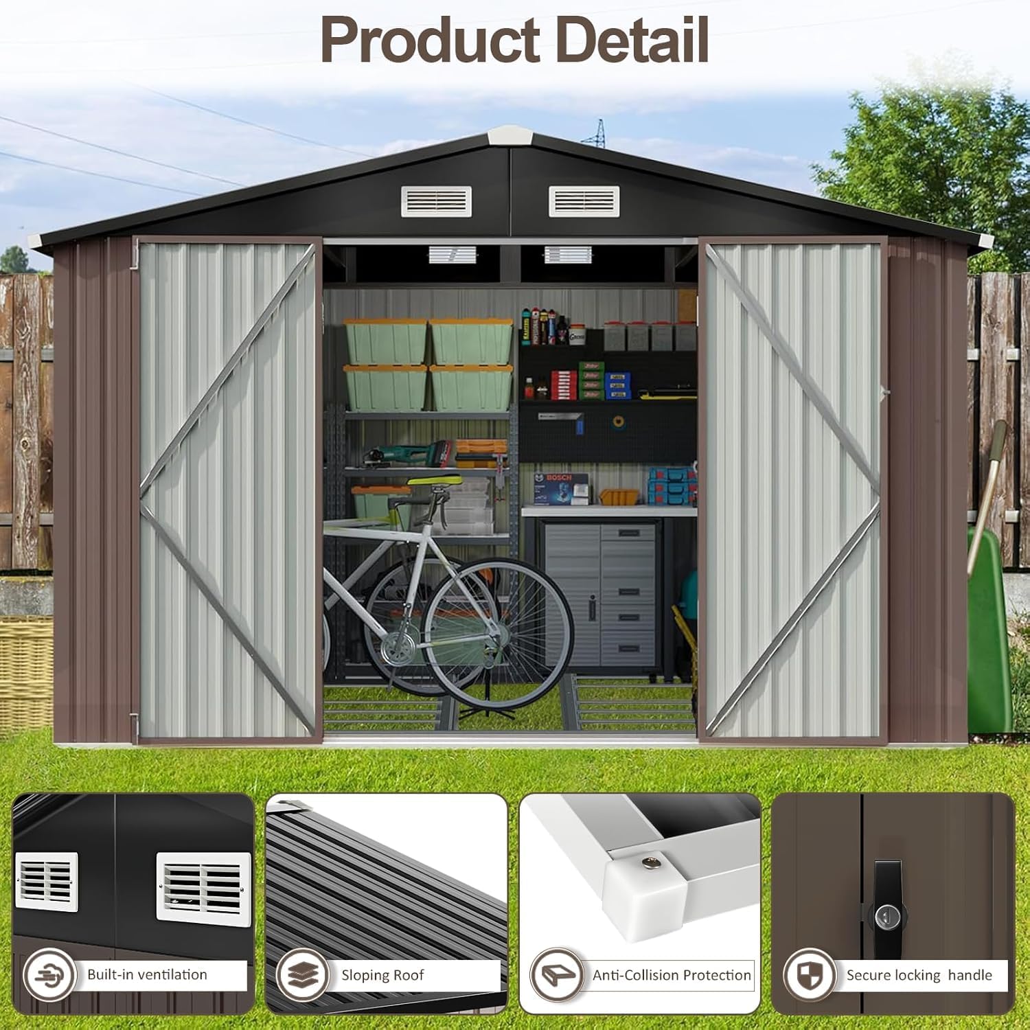 AOXUN 10-ft x 8-ft Economy Series Galvanized steel Metal Storage Shed