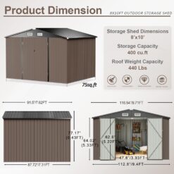 AOXUN 10-ft x 8-ft Economy Series Galvanized steel Metal Storage Shed