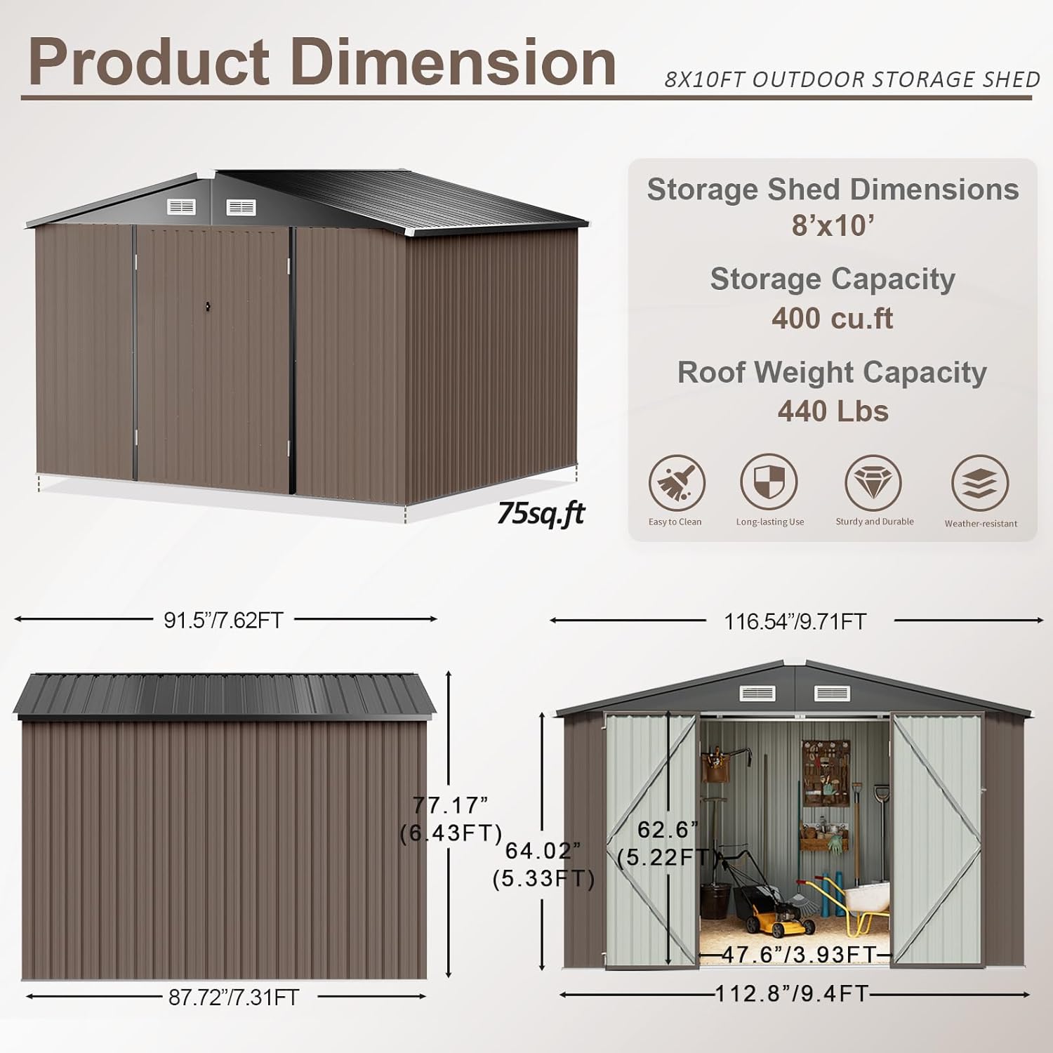 AOXUN 10-ft x 8-ft Economy Series Galvanized steel Metal Storage Shed