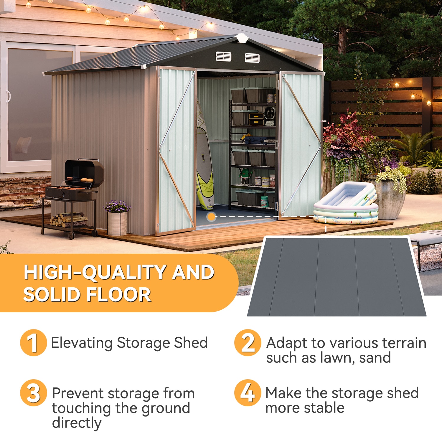 AOXUN 8-ft x 6-ft Economy Series Galvanized steel Metal Storage Shed (Floor Included)