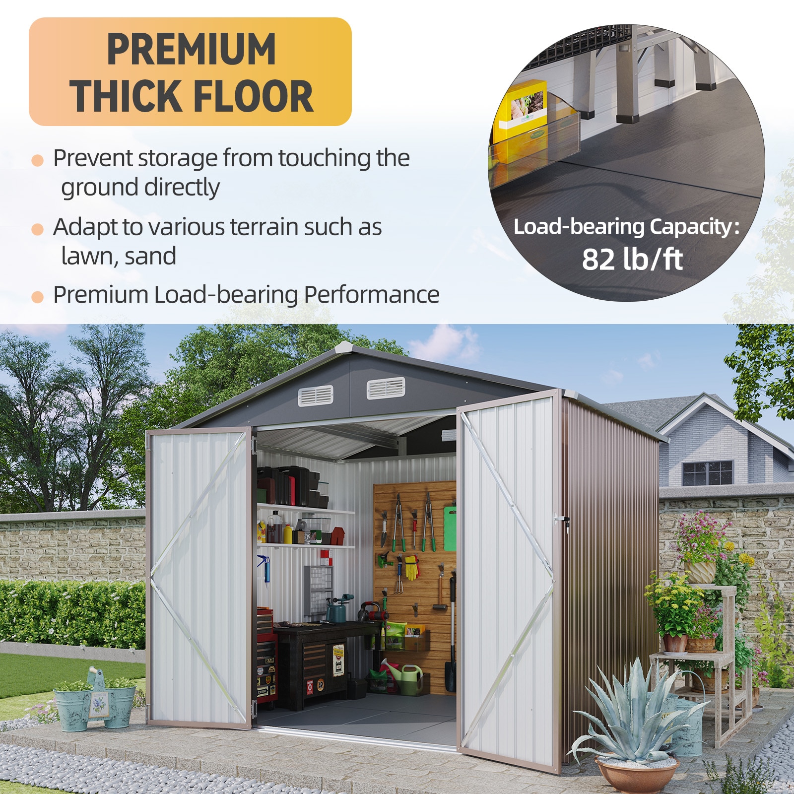 AOXUN 8-ft x 6-ft Economy Series Galvanized steel Metal Storage Shed (Floor Included)