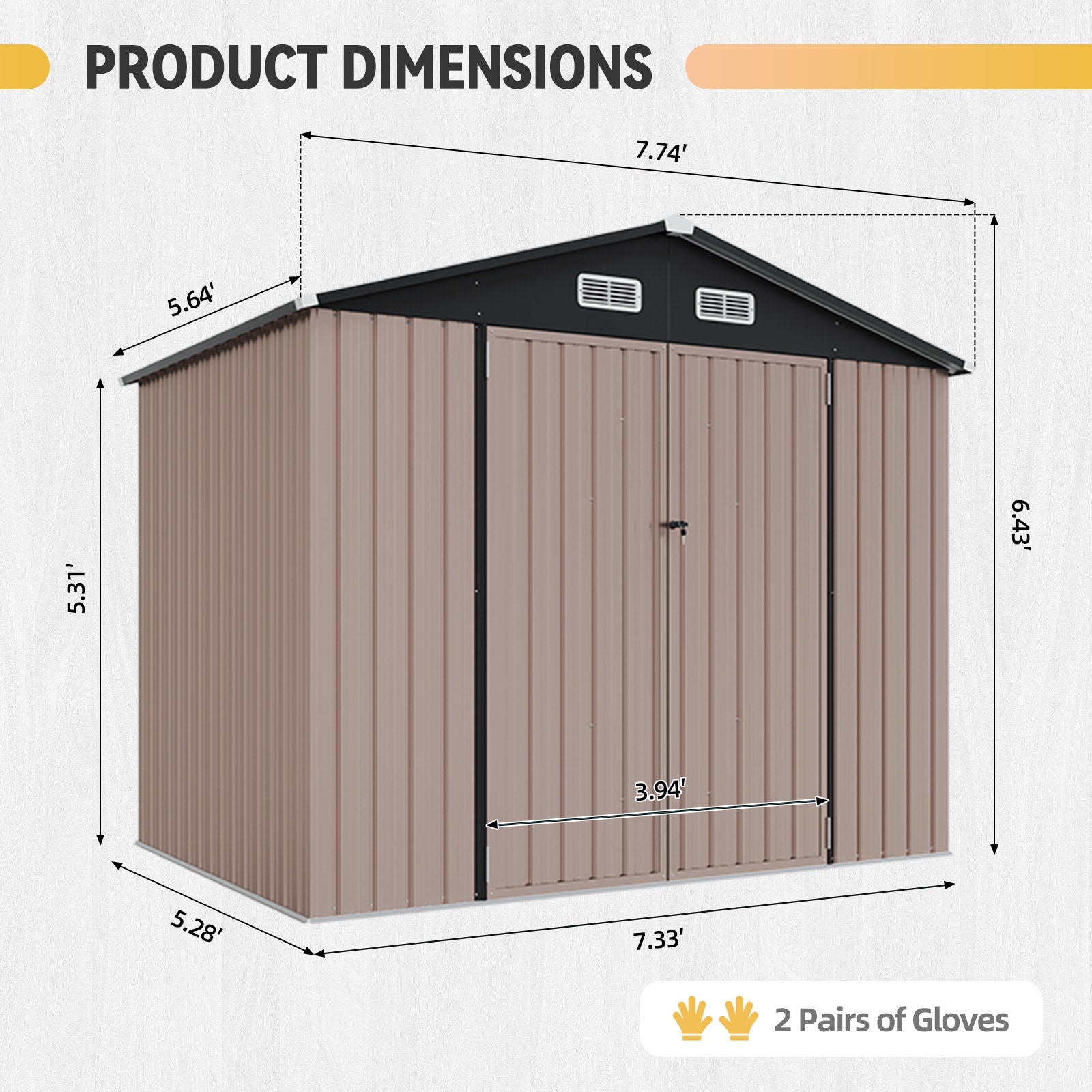 AOXUN 8-ft x 6-ft Economy Series Galvanized steel Metal Storage Shed (Floor Included)