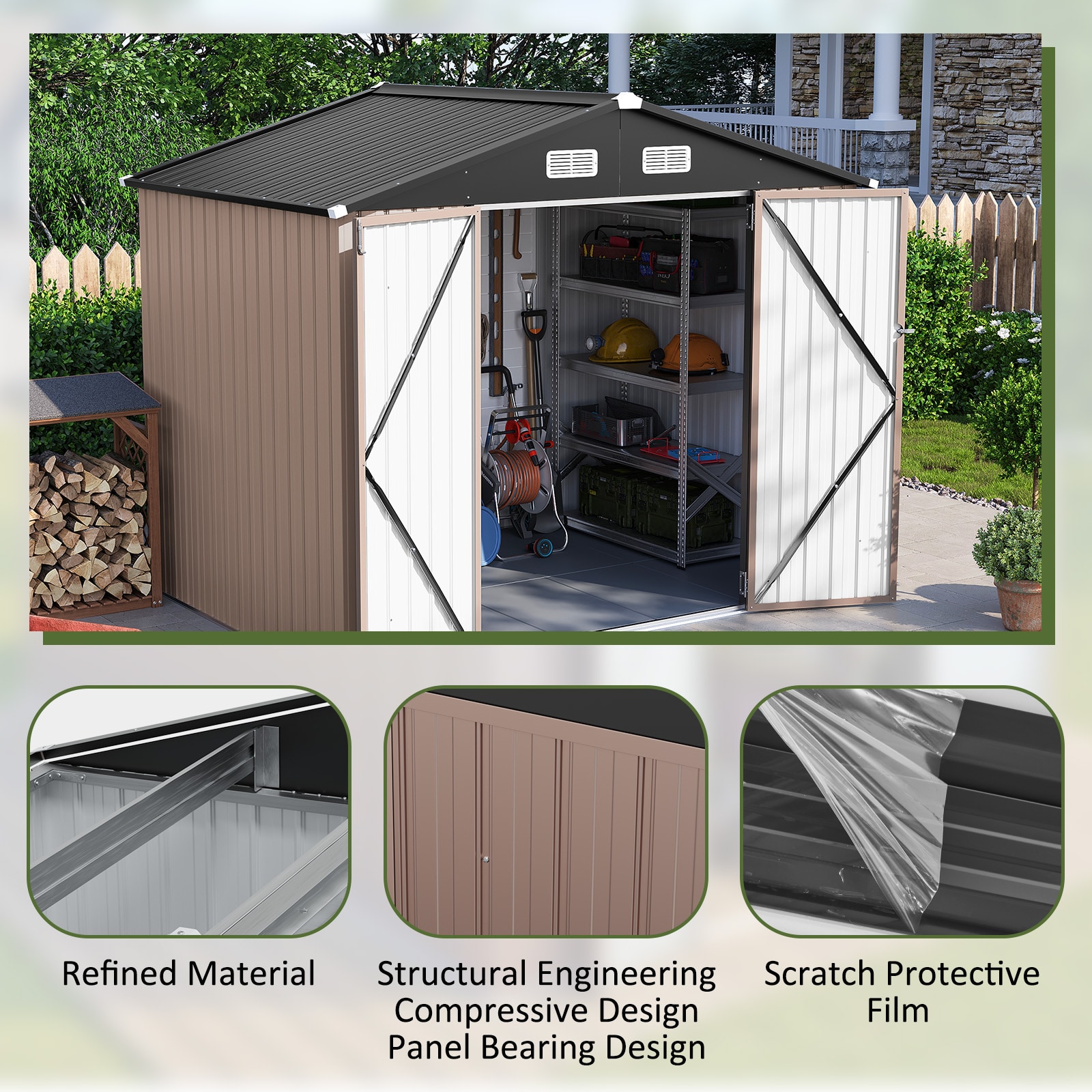 AOXUN 8-ft x 6-ft Economy Series Galvanized steel Metal Storage Shed (Floor Included)