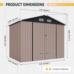AOXUN 8-ft x 6-ft Economy Series Galvanized steel Metal Storage Shed (Floor Included)