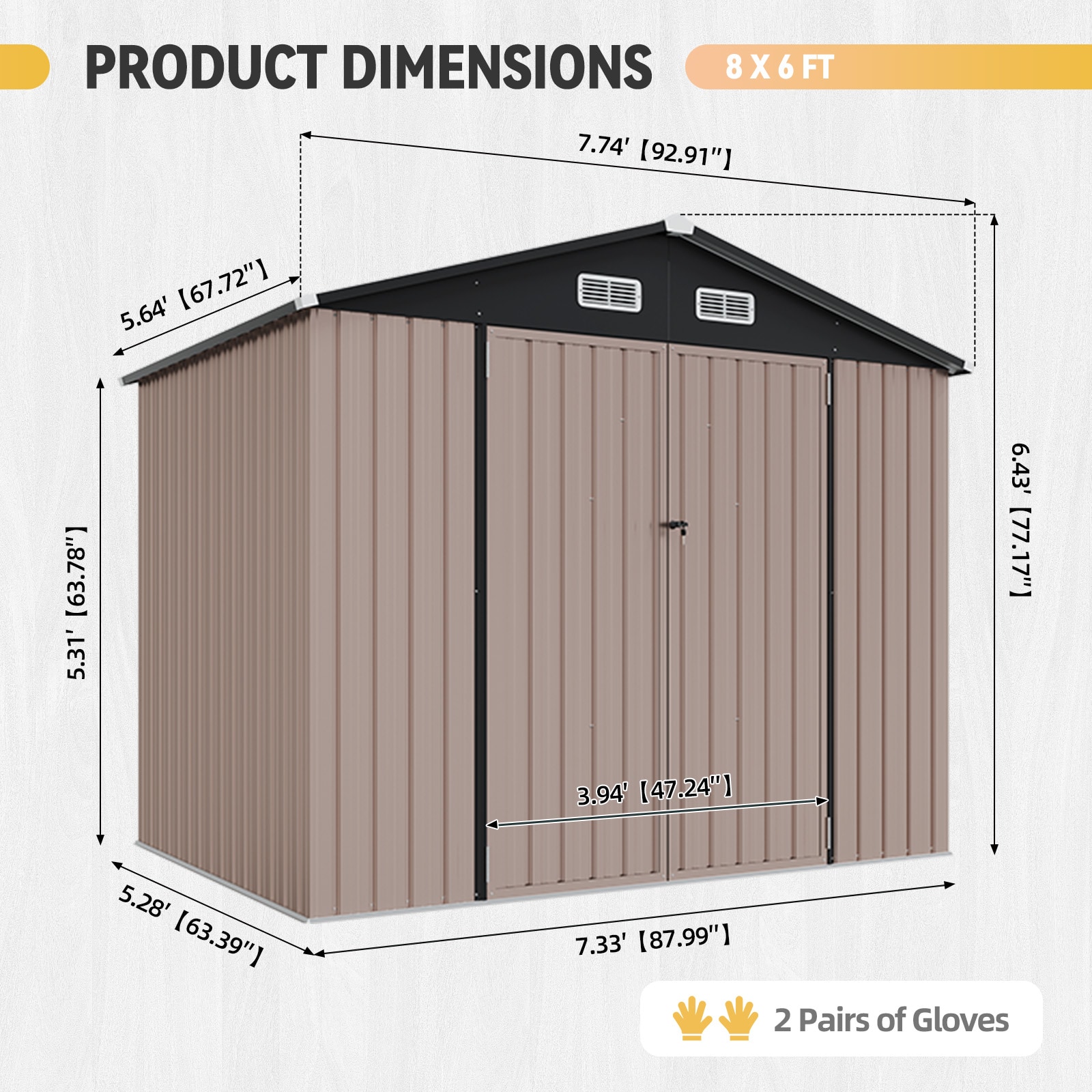 AOXUN 8-ft x 6-ft Economy Series Galvanized steel Metal Storage Shed (Floor Included)