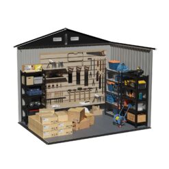 AOXUN 8x6FT Galvanized Steel Outdoor Metal Storage Shed with Double Doors with Floor Frade in Brown