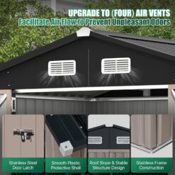 AOXUN 8x6FT Galvanized Steel Outdoor Metal Storage Shed with Double Doors with Floor Frade in Brown