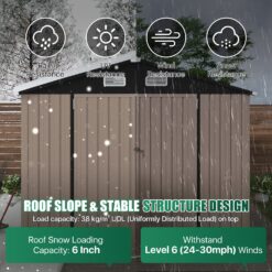 AOXUN 8x6FT Galvanized Steel Outdoor Metal Storage Shed with Double Doors with Floor Frade in Brown