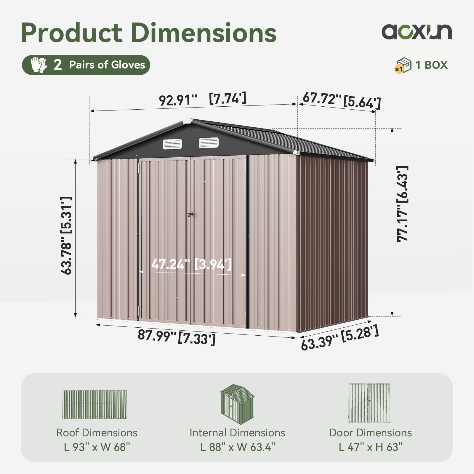 AOXUN 8-ft x 6-ft Economy Series Galvanized steel Metal Storage Shed