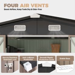 AOXUN 10x8 FT Outdoor Metal Storage Shed with Lockable Door Perfect for Tools Garden Equipment Bikes Comes with Base Ideal for Patio Placement