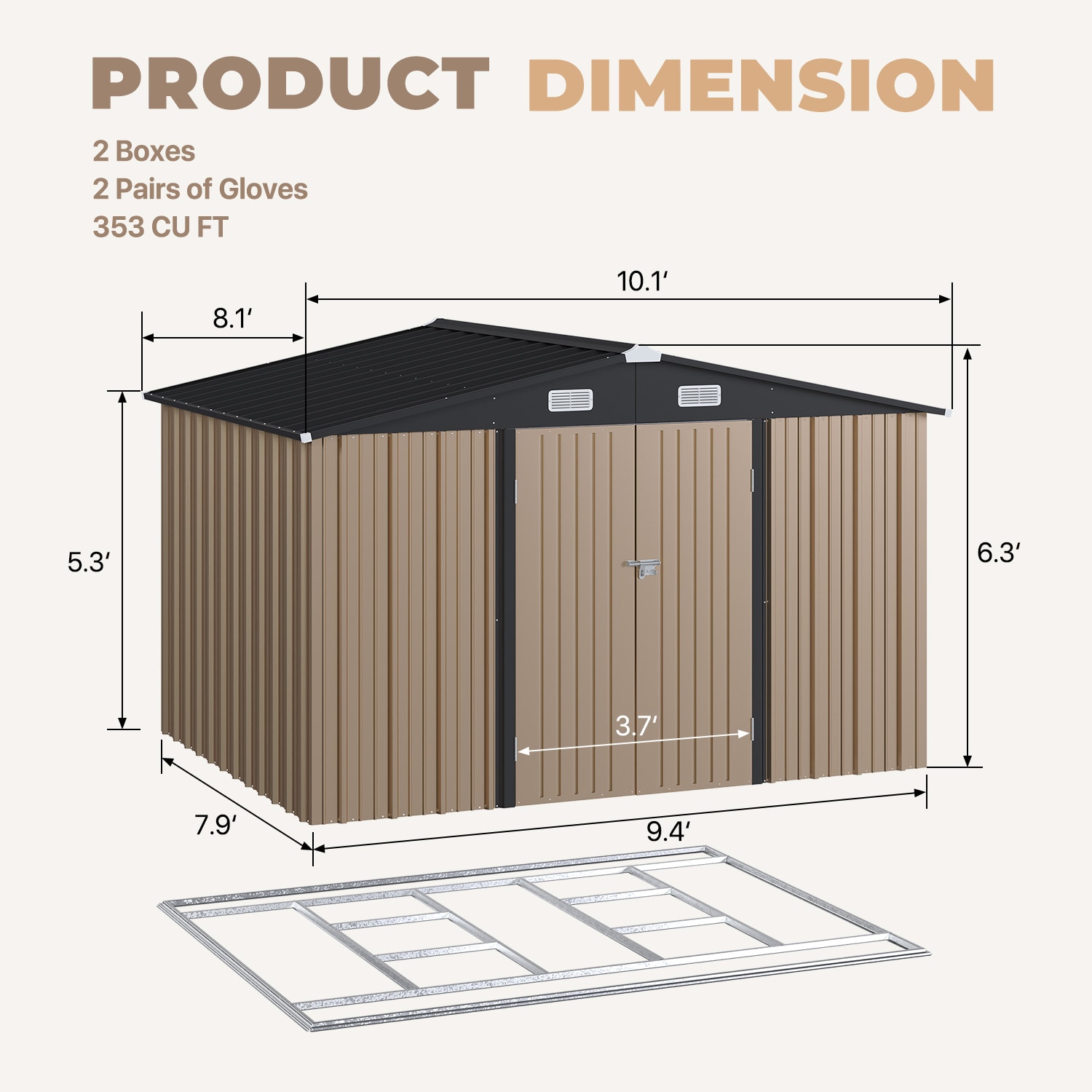 AOXUN 10x8 FT Outdoor Metal Storage Shed with Lockable Door Perfect for Tools Garden Equipment Bikes Comes with Base Ideal for Patio Placement