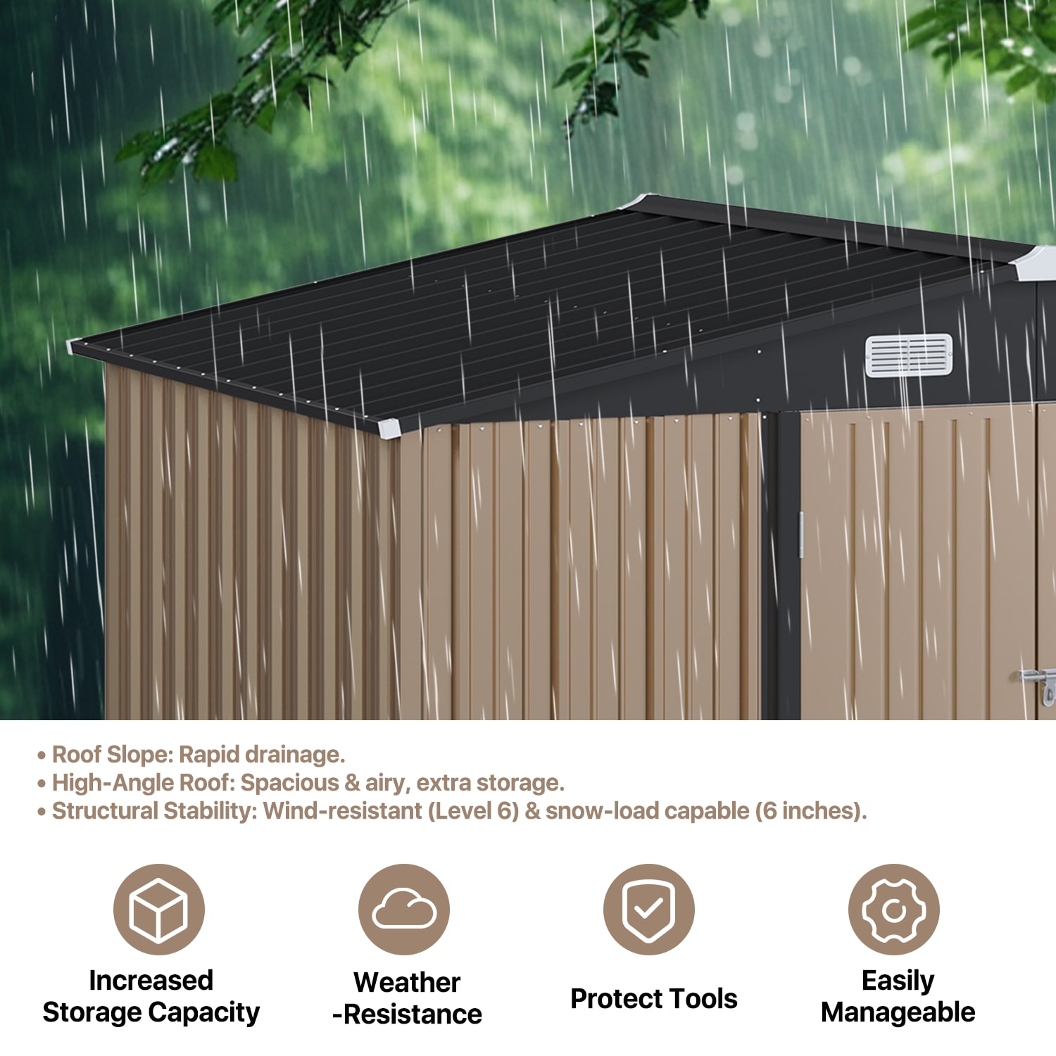 AOXUN 10x8 FT Outdoor Metal Storage Shed with Lockable Door Perfect for Tools Garden Equipment Bikes Comes with Base Ideal for Patio Placement