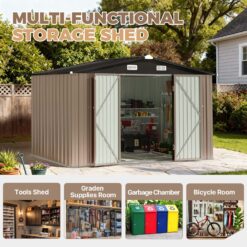 AOXUN 10x8 FT Outdoor Metal Storage Shed with Lockable Door Perfect for Tools Garden Equipment Bikes Comes with Base Ideal for Patio Placement