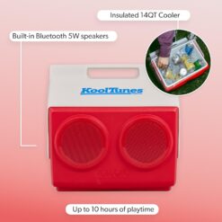 Igloo Kool Tunes Retro Bluetooth Boombox Cooler, 14 Qt Playmate Cooler with Speakers, Red White