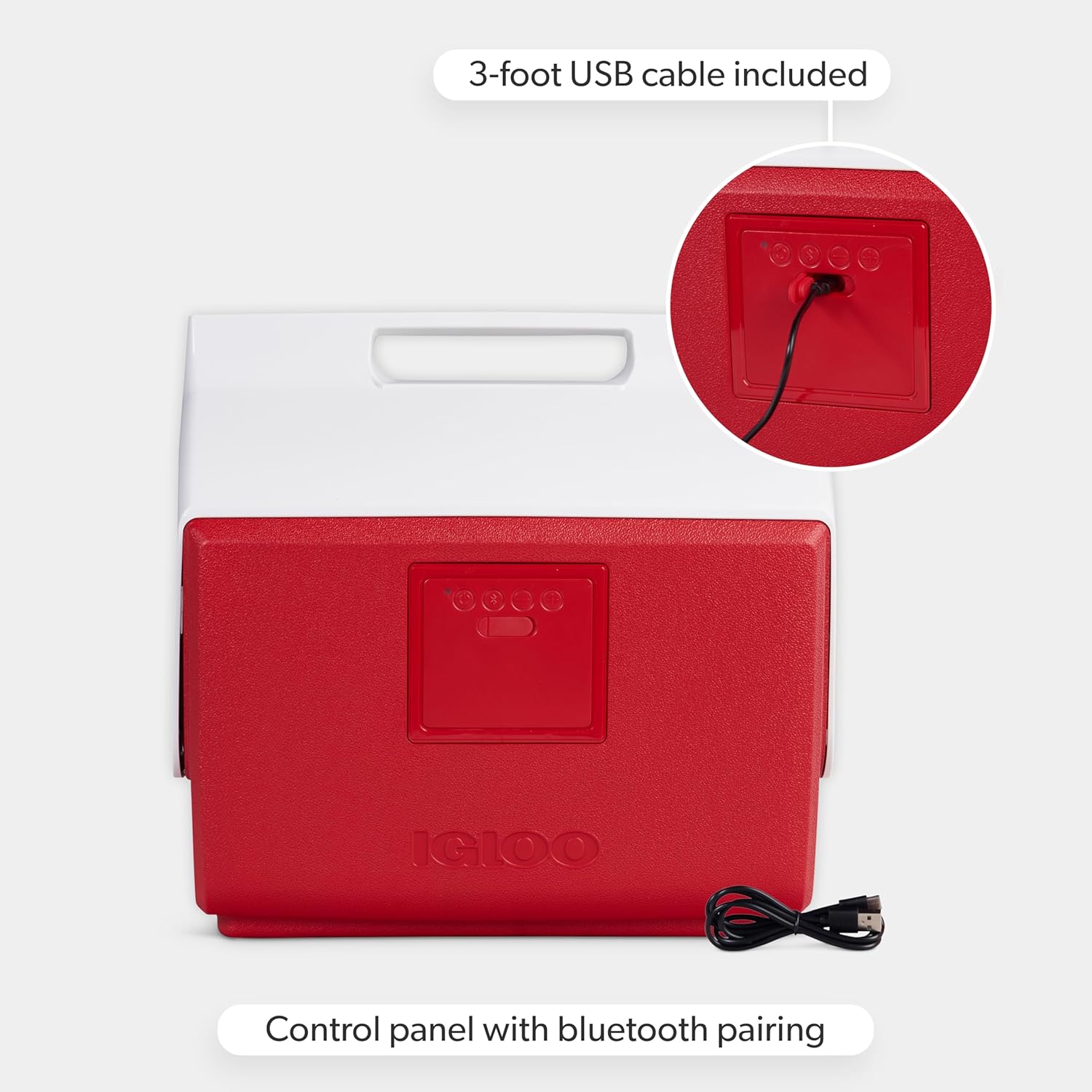 Igloo Kool Tunes Retro Bluetooth Boombox Cooler, 14 Qt Playmate Cooler with Speakers, Red White