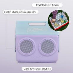 Igloo Kool Tunes Retro Bluetooth Boombox Cooler, 14 Qt Playmate Cooler with Speakers, Lilac