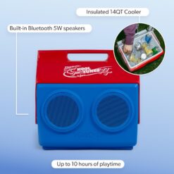 Igloo Kool Tunes Retro Bluetooth Boombox Cooler, 14 Qt Playmate Cooler with Speakers, Blue Red