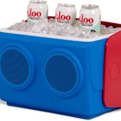 Igloo Kool Tunes Retro Bluetooth Boombox Cooler, 14 Qt Playmate Cooler with Speakers, Blue Red