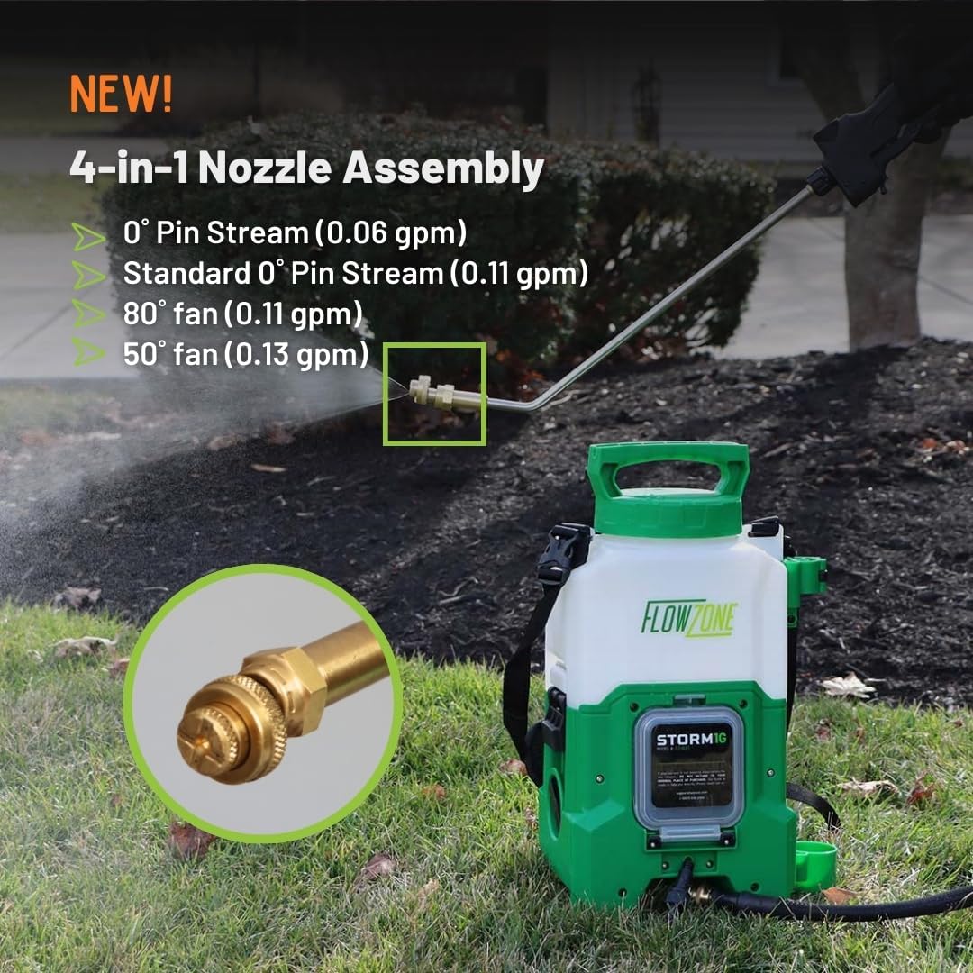 FlowZone Storm 1-Gallon Battery Powered Sprayer | SwapTank Electric Sprayer with 4-in-1 Nozzle