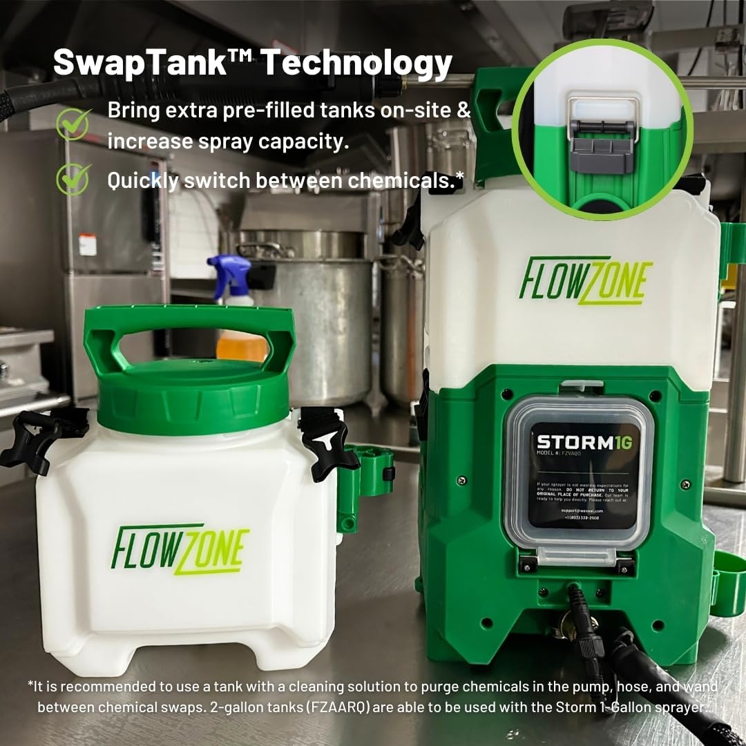 FlowZone Storm 1-Gallon Battery Powered Sprayer | SwapTank Electric Sprayer with 4-in-1 Nozzle