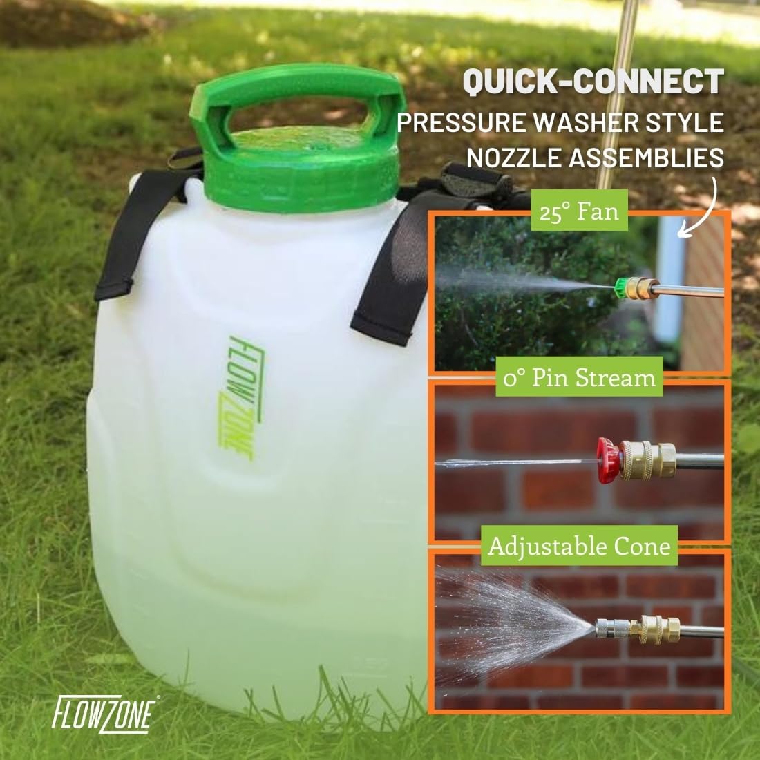 FlowZone Storm 2.5 Battery Powered Backpack Sprayer - Variable-Pressure 5-Position Electric Lawn & Garden Sprayer - 2.5 Gallon