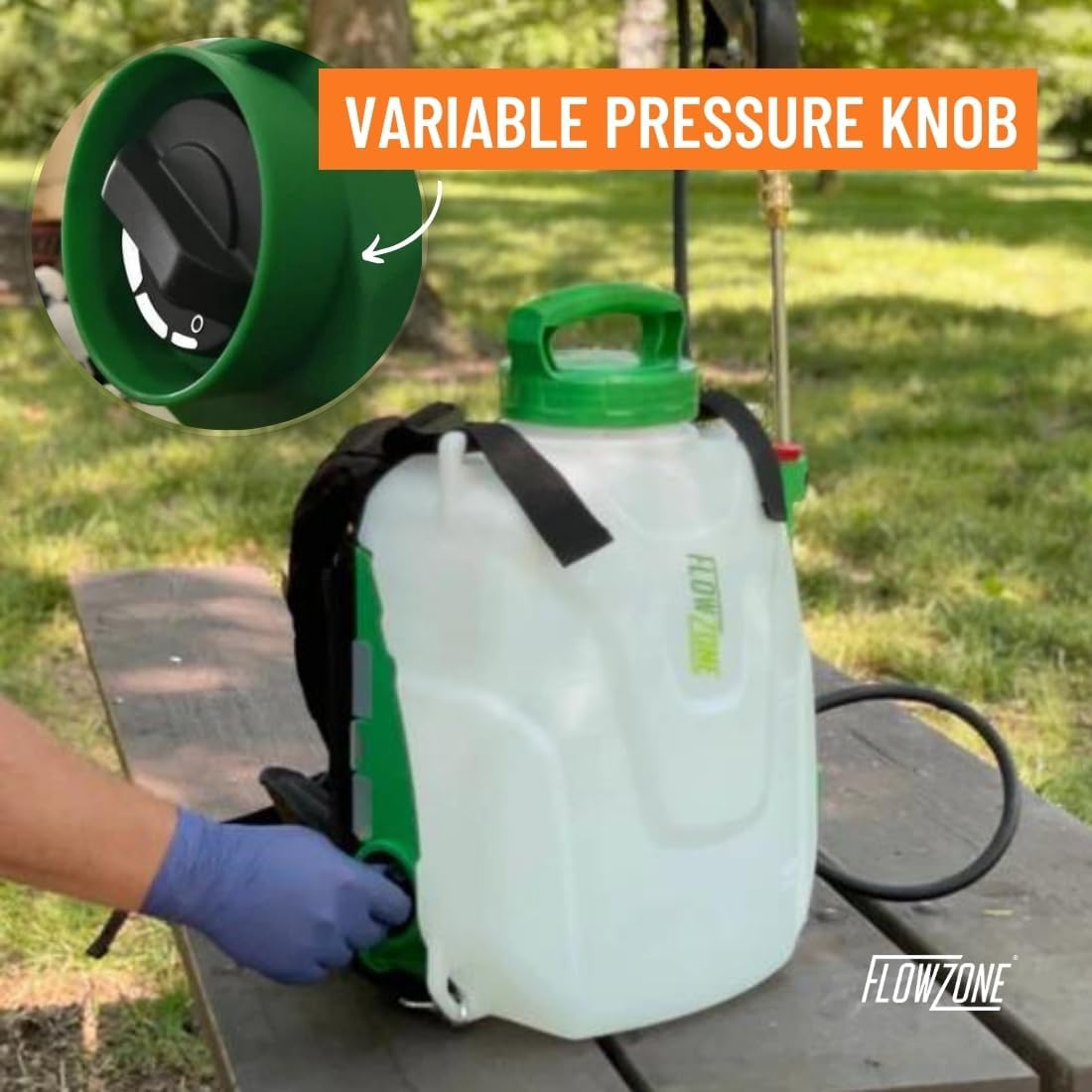 FlowZone Storm 2.5 Battery Powered Backpack Sprayer - Variable-Pressure 5-Position Electric Lawn & Garden Sprayer - 2.5 Gallon